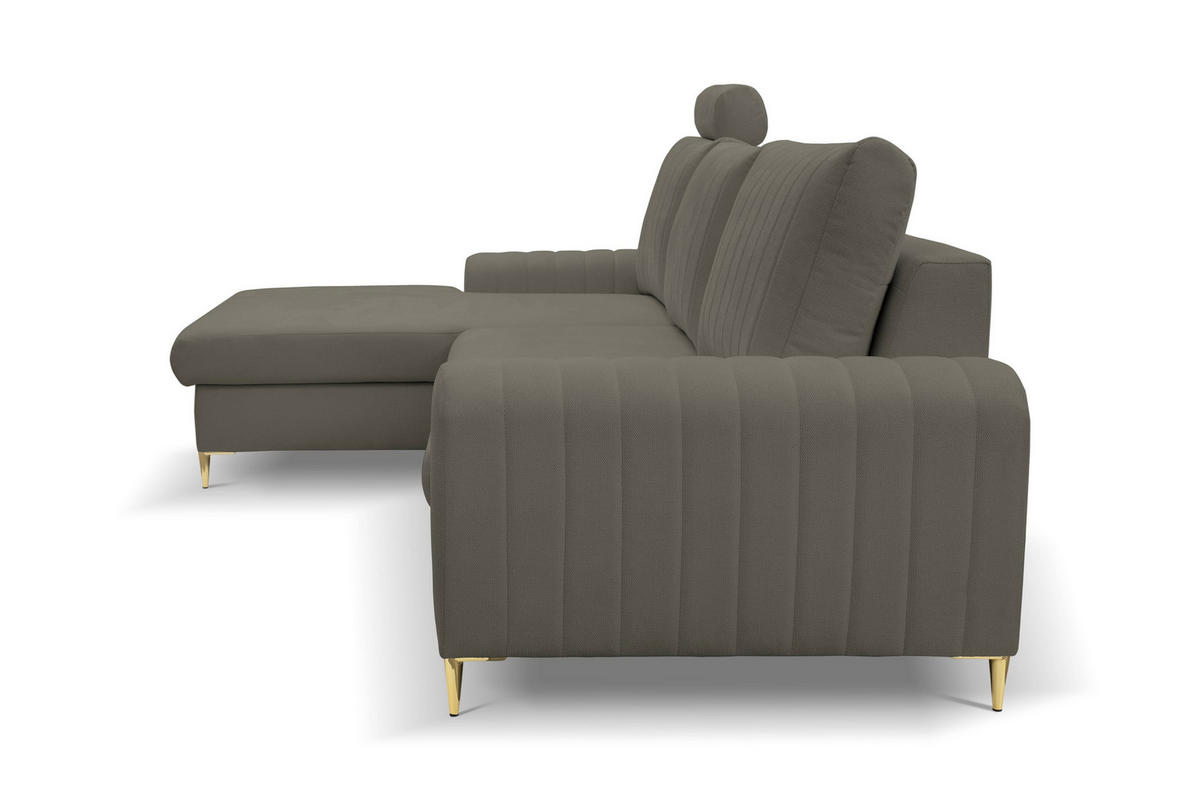 ECKSOFA VERONA L-S Grau Geflochtener Stoff mit Schlaffunktion - Grau, Holz (251/164cm) - MASSENO