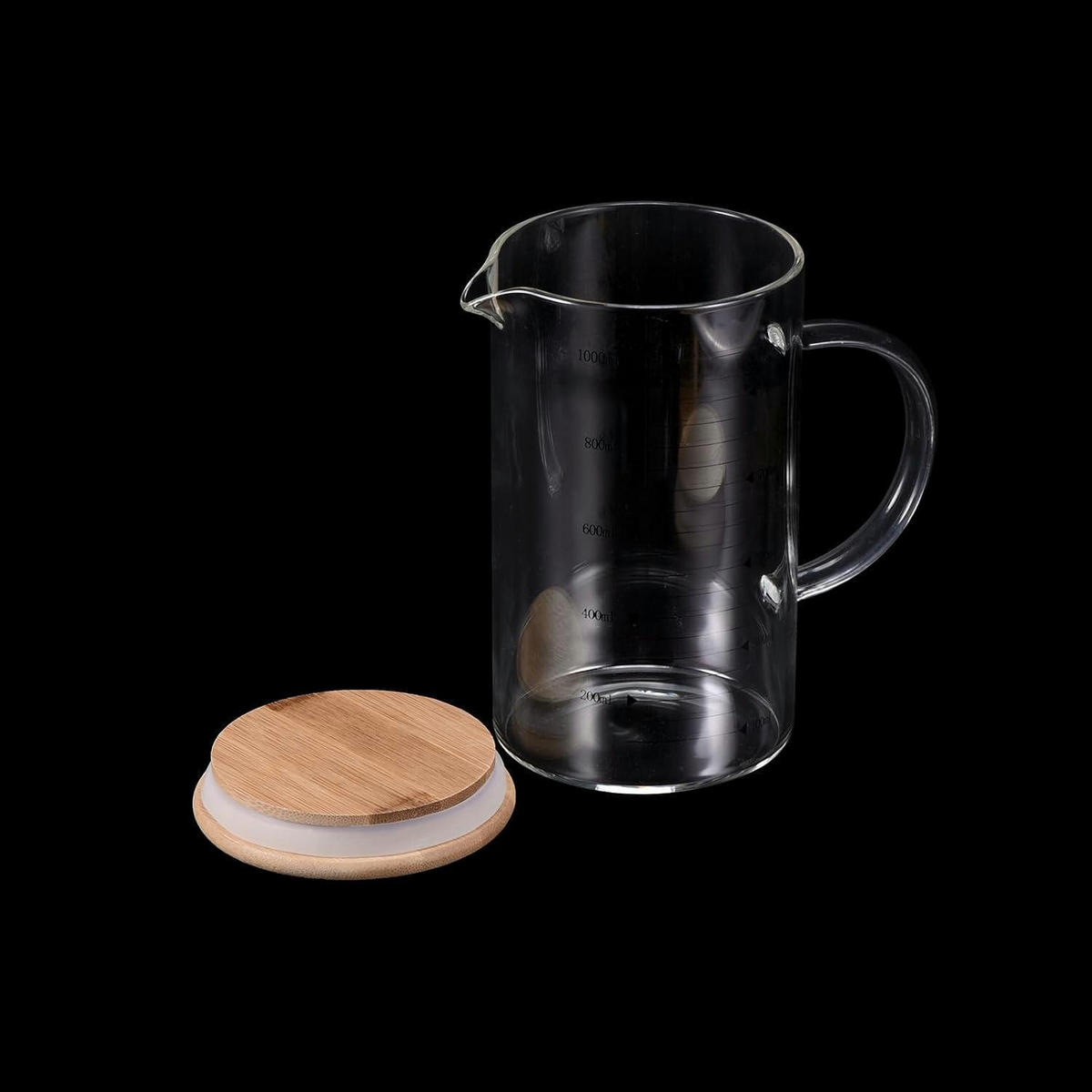MESSBECHER aus Glas 1000 ml mit Holzdeckel - Schwarz, Glas (1L)