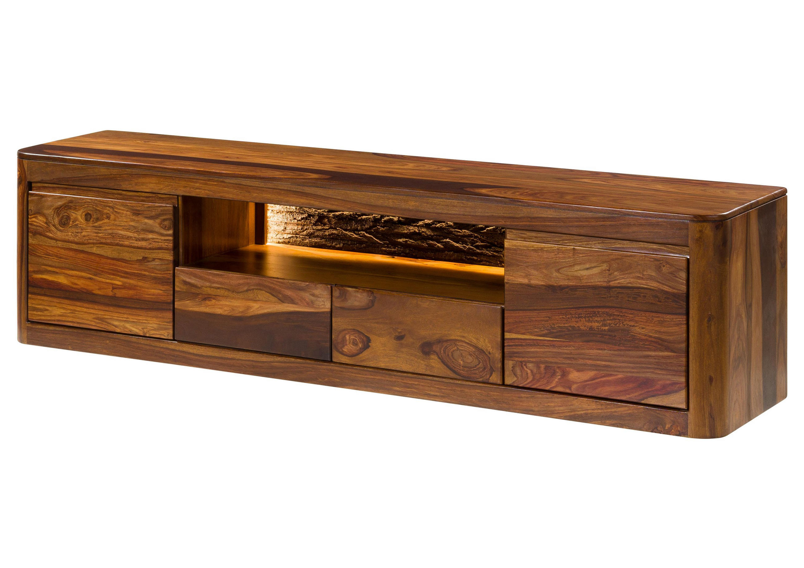 TV-BOARD Sheesham 200x45x50 walnuss gewachst TORONTO LUX #251 - Dunkelbraun, Holz (200/50/45cm) - Massivmoebel24