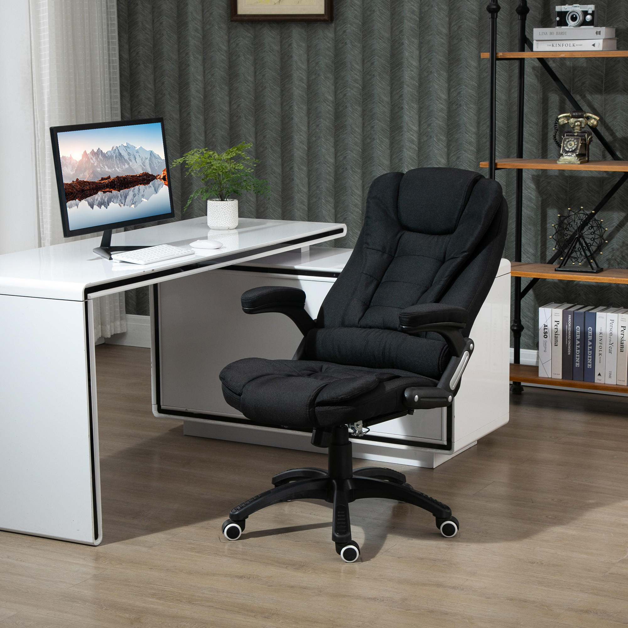 BÜROSTUHL Drehstuhl ergonomisch Schaumstoff Kunststoff leinenartiges Polyester - Schwarz, Kunststoff (72/120/65cm) - Vinsetto