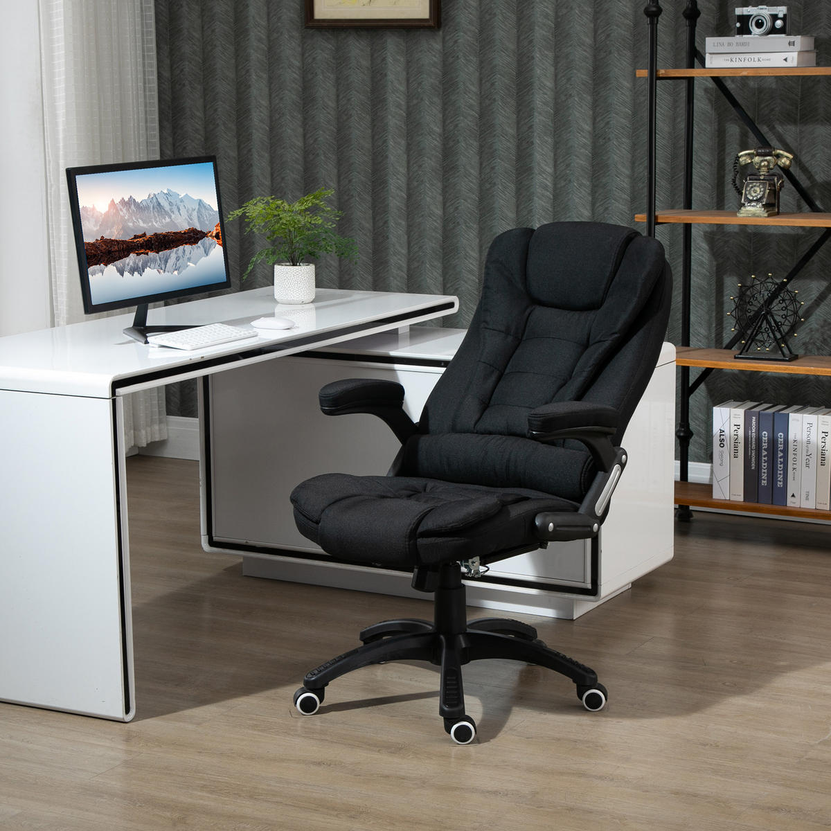 BÜROSTUHL Drehstuhl ergonomisch Schaumstoff Kunststoff leinenartiges Polyester - Schwarz, Kunststoff (72/120/65cm) - Vinsetto