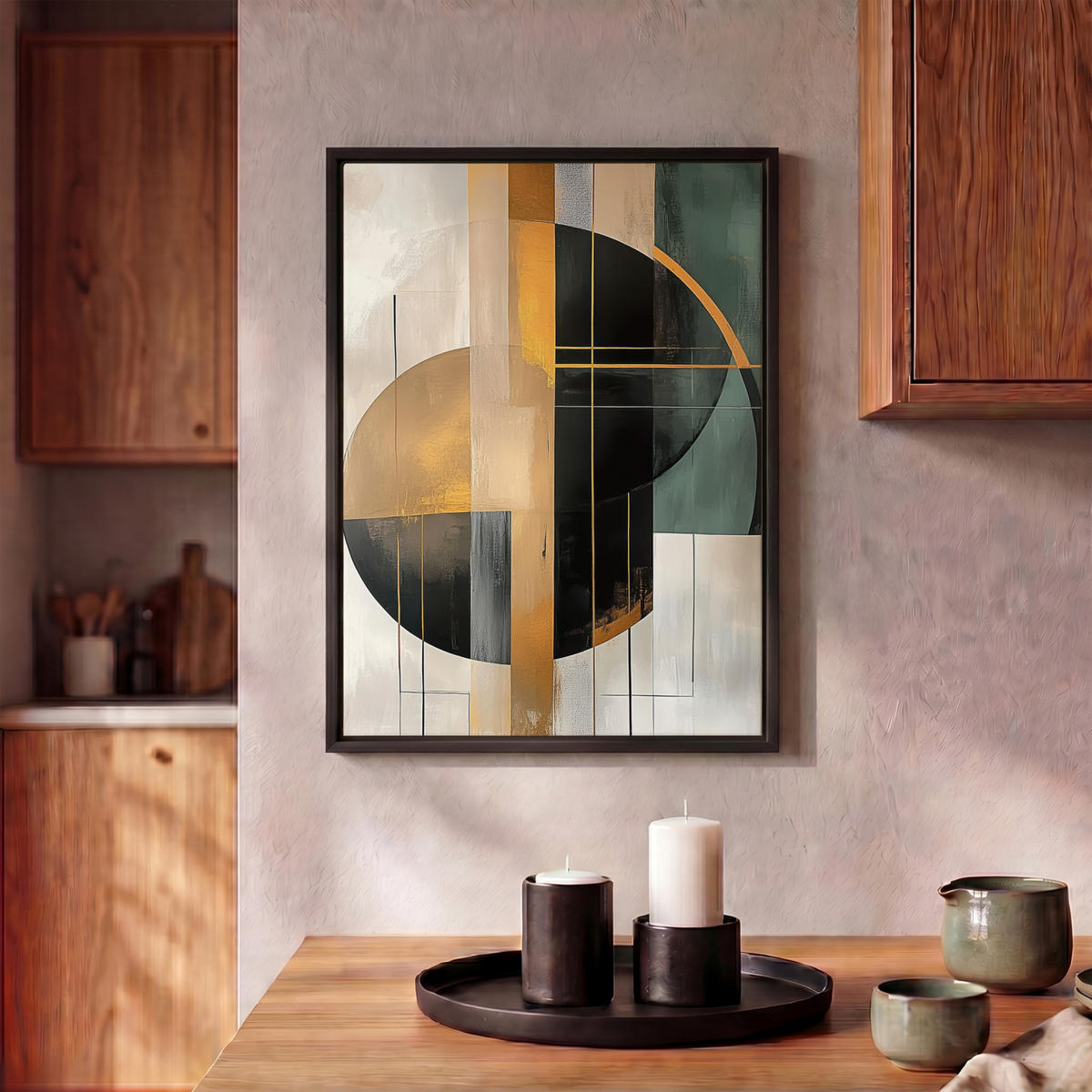 LEINWAND Bilder mit Rahmen - Abstrakt - Gold - Bronze - Grün - Formen - Modern - 30x40 - Multicolor, Textil (30/40cm) - MuchoWow