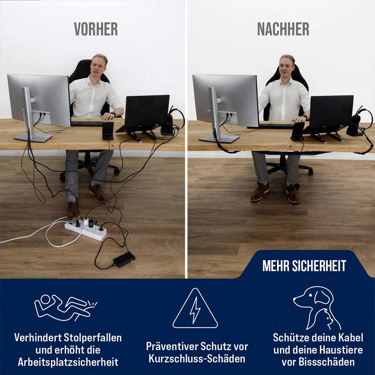 KABELMANAGEMENT Netz für den Schreibtisch, schwarz - Schwarz, Kunststoff (24/63.5/0.25cm) - Ultimate Setup