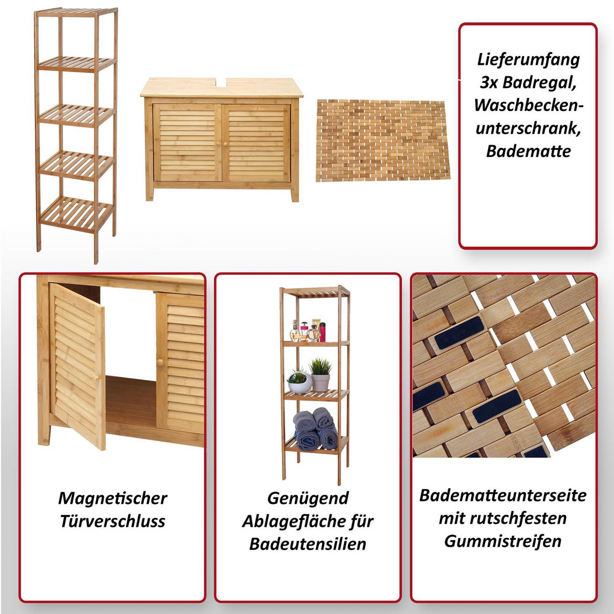 BADEZIMMERSET Braun 5er-Set - Braun, Holz (34/140/33cm) - MCW