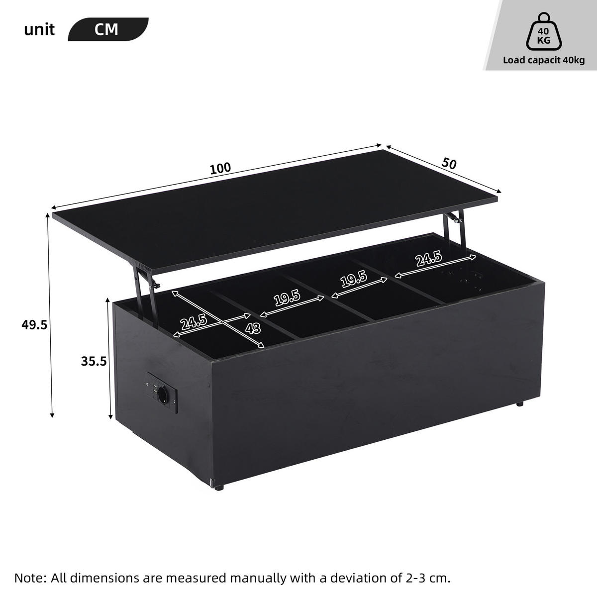 COUCHTISCH Black 100/50/35 cm - Schwarz, Holz (100/50/35cm) - Urban Meuble