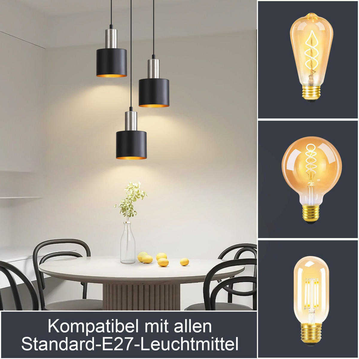 PENDELLEUCHTE Michael 22/12/173.5 cm - Schwarz, Metall (22/12/173.5cm) - ZMH