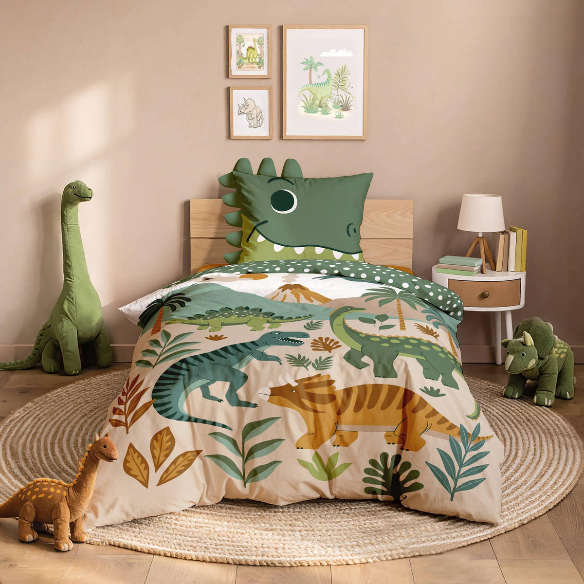 BAUMWOLL-BETTWÄSCHE-SET 2-teilig Kidino 140/200 cm - Grün, Naturmaterialien (200/140cm) - Douceur d´intérieur