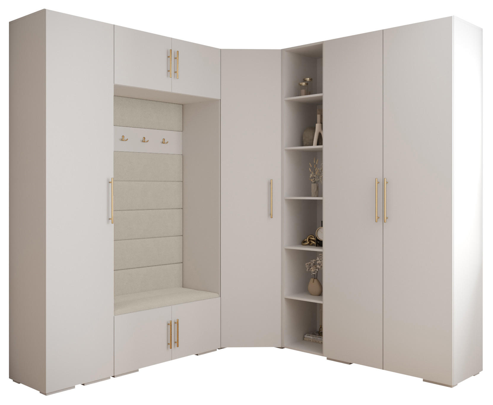 Abiks Möbel Garderoben-Set Weiß, Beige, Gold 231.7x236.7x47 cm