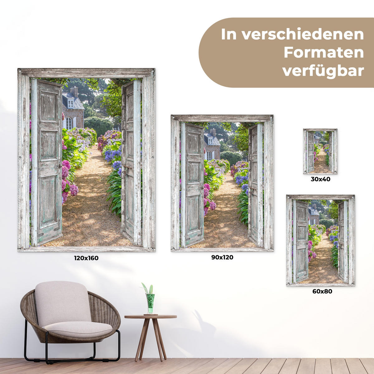 ZAHRADNÍ PLAKÁT Průhledné - Hortenzie - Květiny 120x160 cm - světle šedá, plast (120/160/0.2cm) - OnlyWow