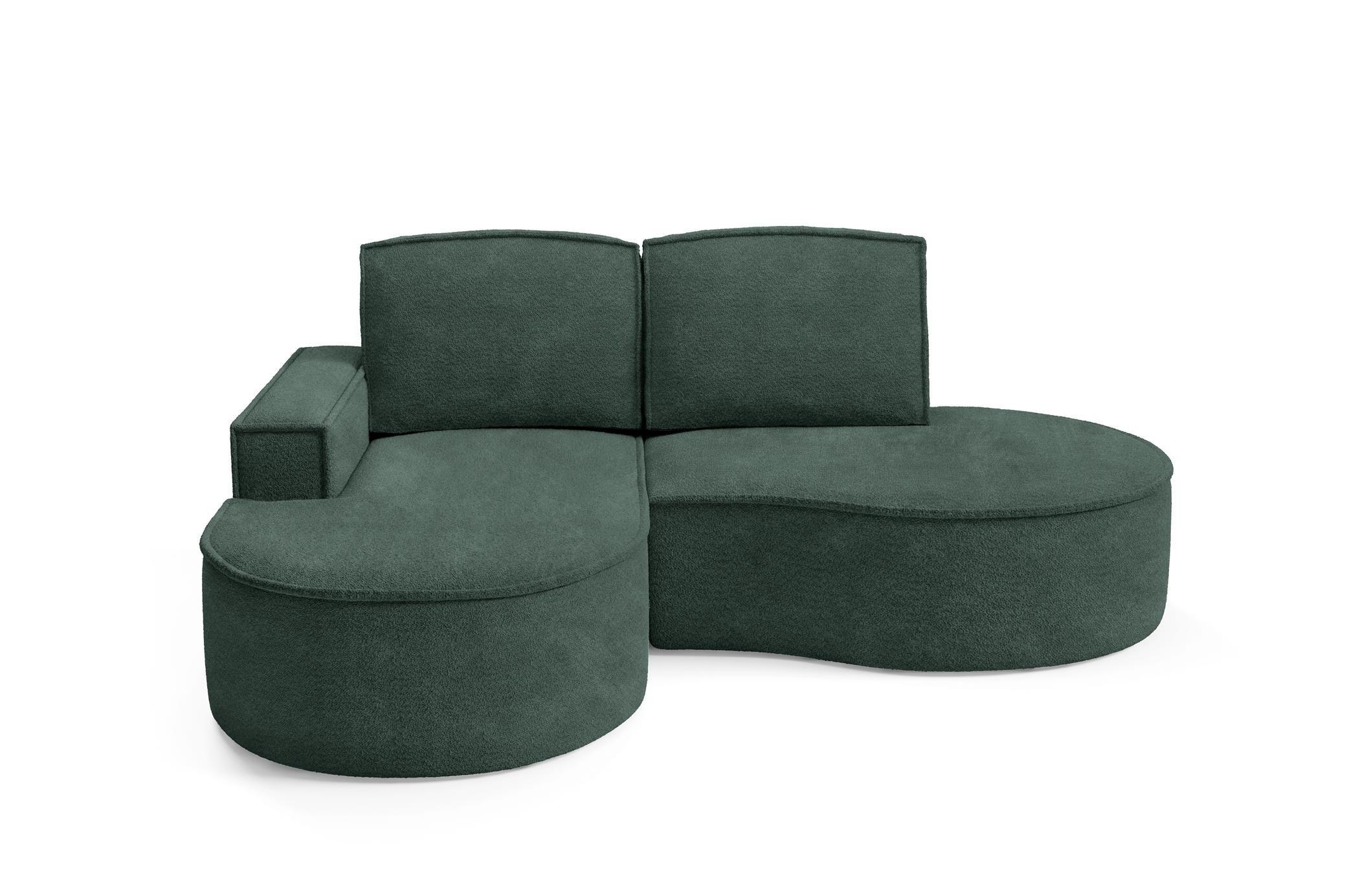 ECKSOFA Flow Grün, mit Kissen in Abriamo Stoff, linke seite - Grün, Holzwerkstoff/Textil (210/157cm) - Bettso
