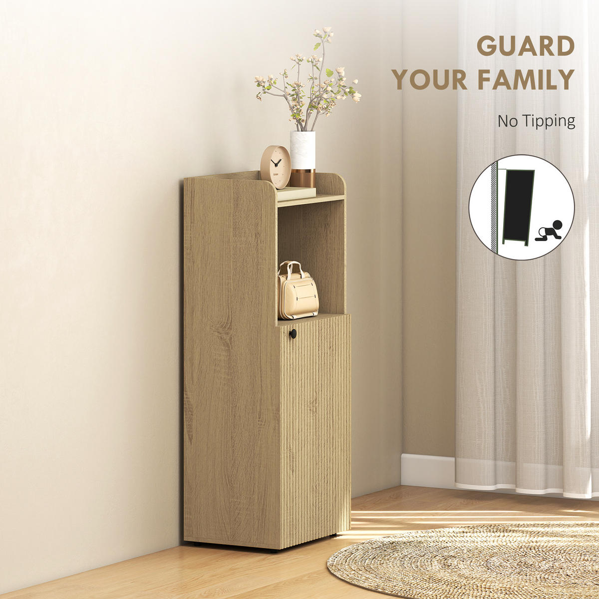 BADEZIMMERSCHRANK Nischenschrank mit Schrank, offen Regal, verstellbar Regal - Eichefarben/Schwarz, Holzwerkstoff/Metall (31/104/40cm) - HOMCOM