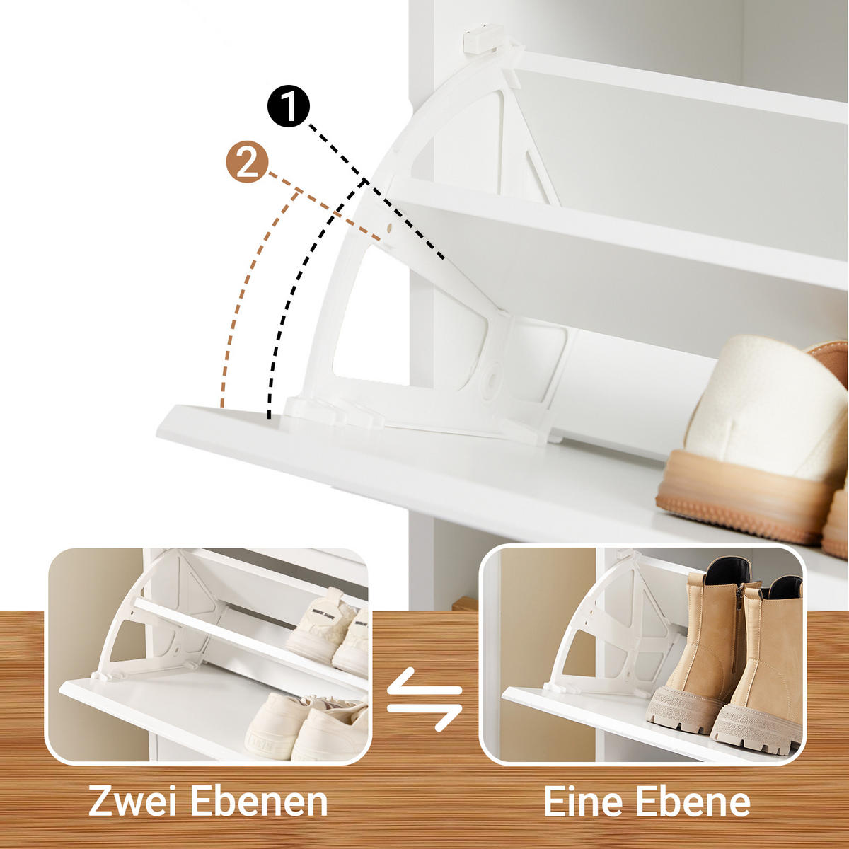 SCHUHSCHRANK Weiß-Natur - Weiß/Naturfarben, Holz/Holzwerkstoff (80/122/34cm) - SoBuy