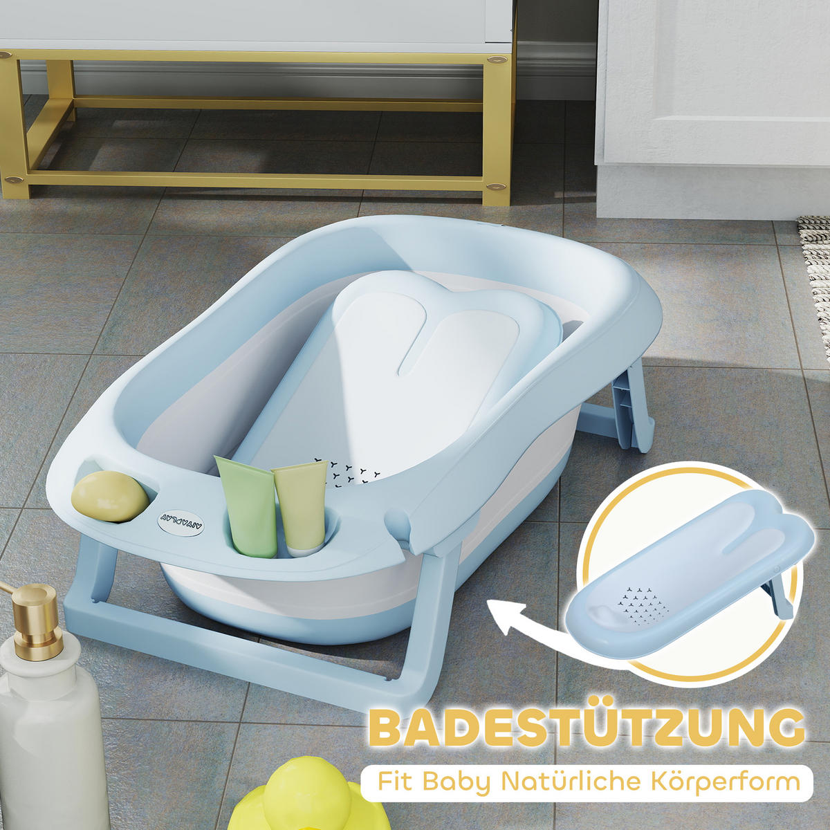 2ER -Set Babybadewanne, faltbar Baby Bathtub mit Gestell, rutschfest Babywanne - Hellblau, Kunststoff (48/83cm) - AIYAPLAY