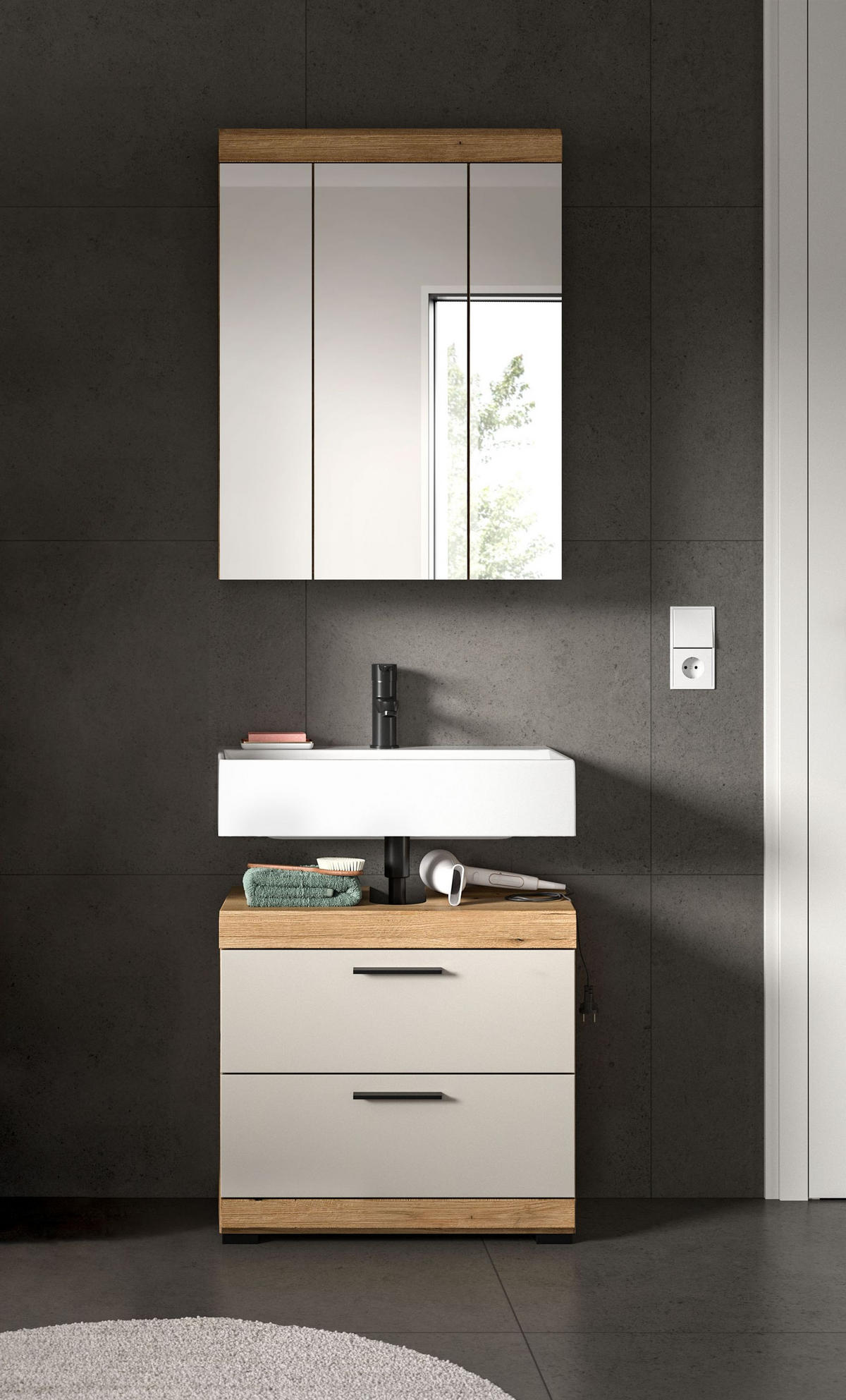 BADEZIMMER Vento 2-tlg. (B/H/T: ca. 60/191/34 cm) in Evoak Oak - Eiche Artisan, Holz (60/191/34cm)