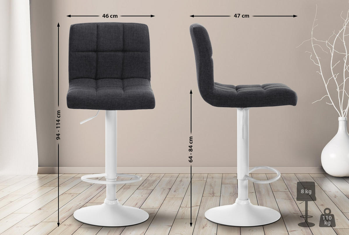 BARHOCKER 2er Set Stoff dunkelgrau - Dunkelgrau, Textil/Metall (46/94/47cm) - CLP