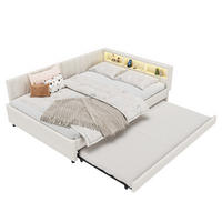 BETT 140/200 cm mit Kopfteil, USB-C und LED – inkl. Lattenrost, Beige - Beige, Textil (140/200cm) - BEAOK