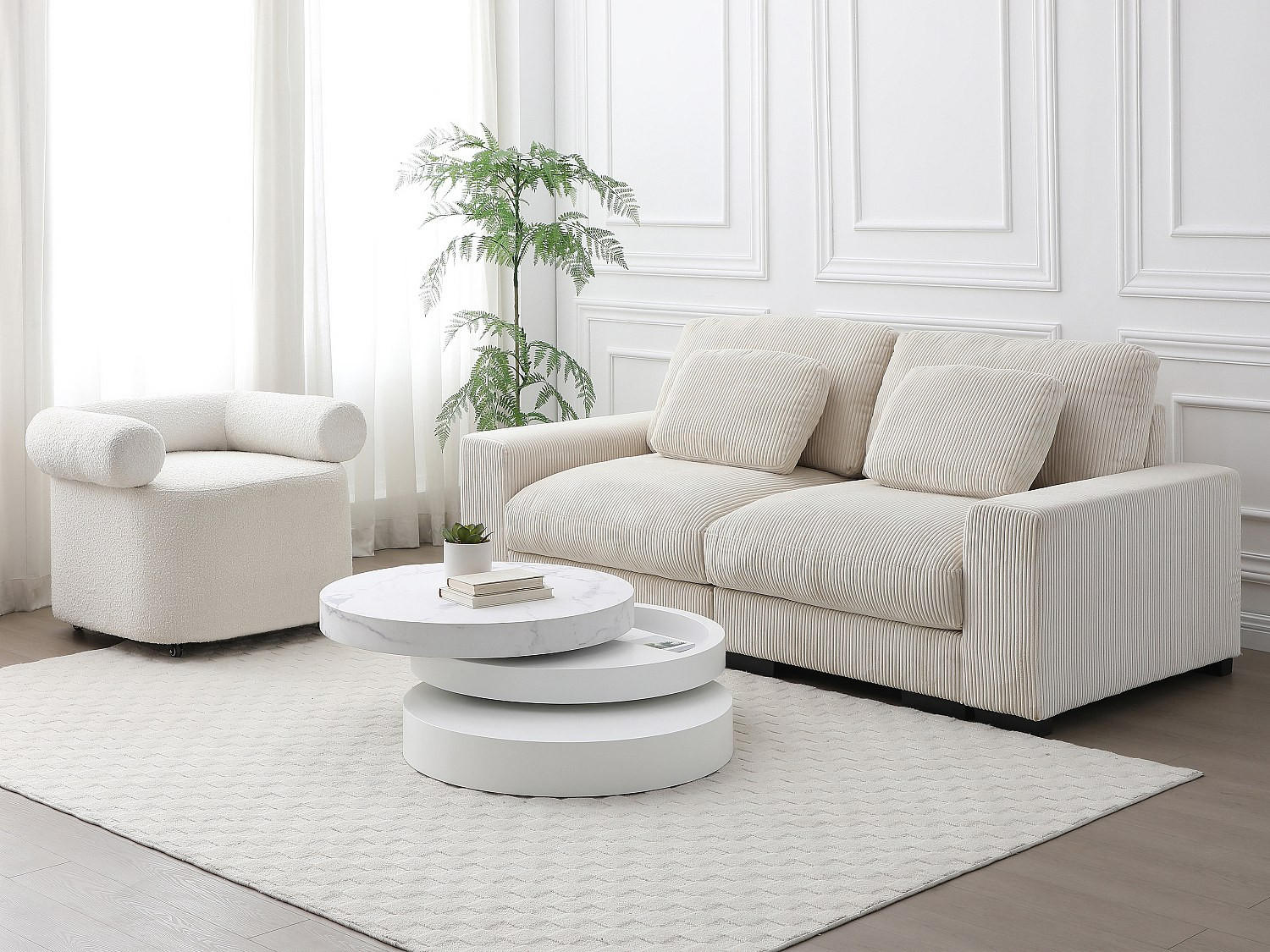 Thumbnail - Vente-Unique Couchtisch, Weiß, Holz, Uni, Rund, 80x32.5x80 cm, Wohnzimmer, Wohnzimmertische, Couchtische