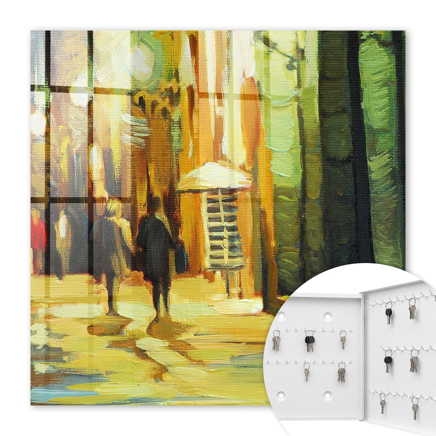 SCHLÜSSELBOX Weiß 30x30 cm – Türöffnung nach rechts - Nachtstadt - Grün, Metall (30/30/5cm) - TULUP