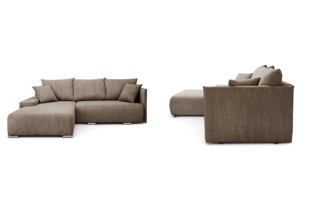 ECKSOFA Lauren L- Form 246 x 188 cm, 4 Sitzer, Bettzeugablage, Sofa, Eckcouch, Cord, links Seite, hellbraun - Hellbraun, Kunststoff (188/246cm) - Margaret Hadas24