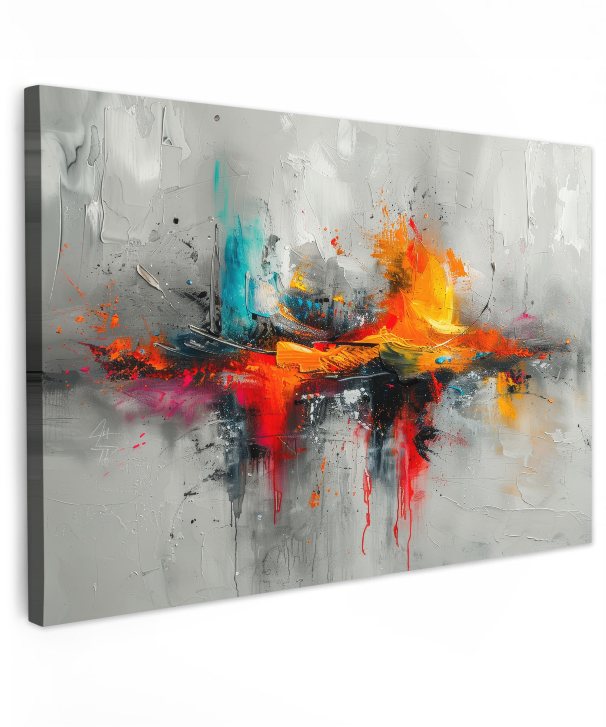 LEINWANDBILD Moderne Kunst - Orange - Grau - Abstrakt 120x80 cm - Hellgrau, Textil (120/80cm) - MuchoWow