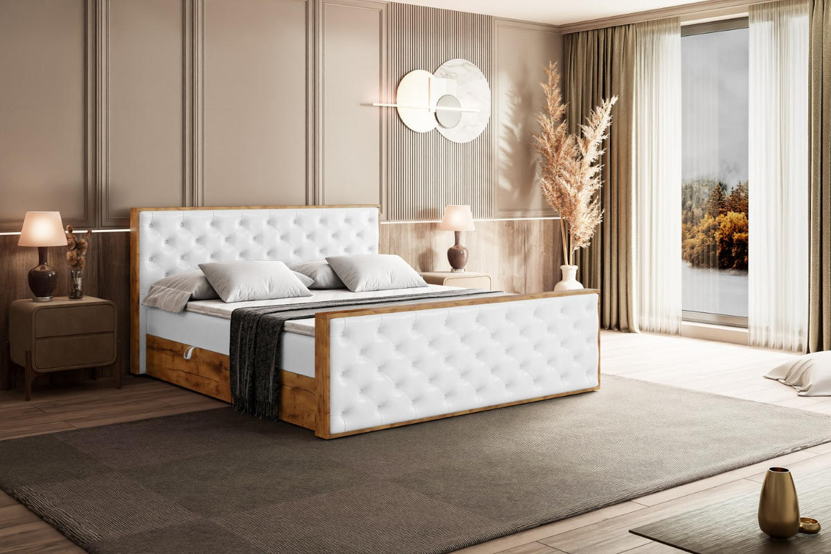 BOXBETT mit Matratze H4 und Lattenrost - LOLLI3-Z - 160x200 - Weiß Kunstleder - Weiß, Holzwerkstoff (160/200cm) - ALTDECOR
