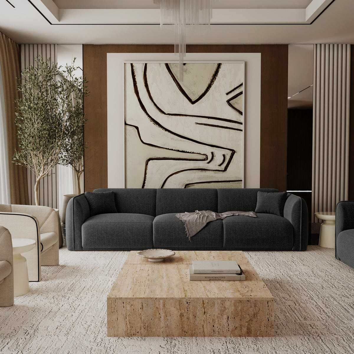 SOFA LUSH Kettgewebe mit weichem Griff Dunkles Anthrazit 235cm - Dunkelgrau/Anthrazit, Textil (235/72.5/90cm) - Premium Interiors