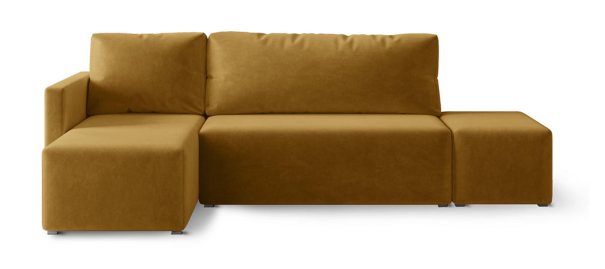 ECKSOFA VELOTTI L-S Gelb Plüsch-Stoff mit Schlaffunktion - Gelb, Holz (261/143cm) - MASSENO