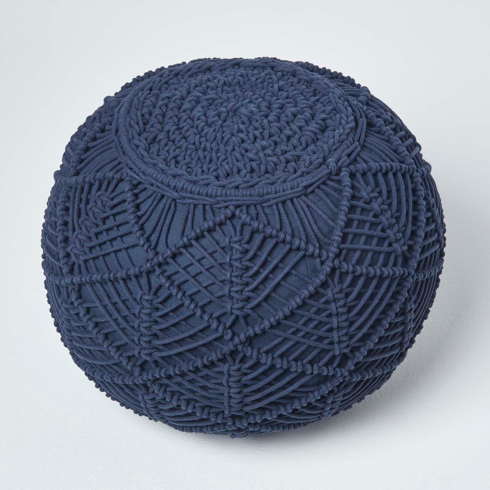 Thumbnail - Homescapes Pouf, Dunkelblau, Textil, Uni, Rund, 50x40x50 cm, Wohnzimmer, Hocker, Poufs