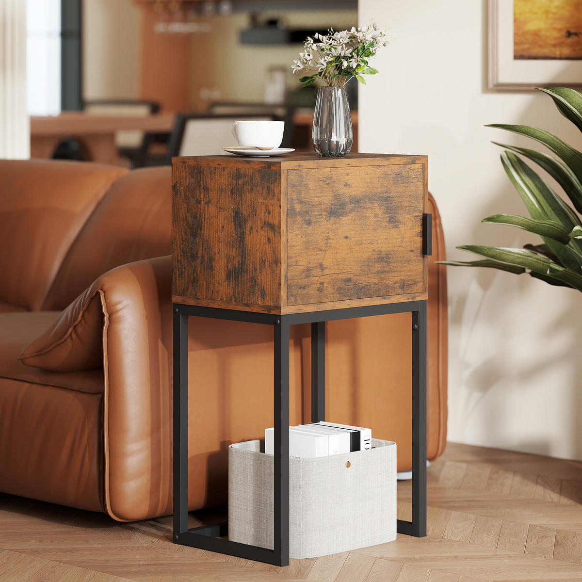 KONSOLENTISCH Schmal, Schrank, Industrie-Design, Wohnzimmer Flur, 40x30x76cm, Rustikal-Braun - Wildeiche, Holzwerkstoff (40/76/30cm)