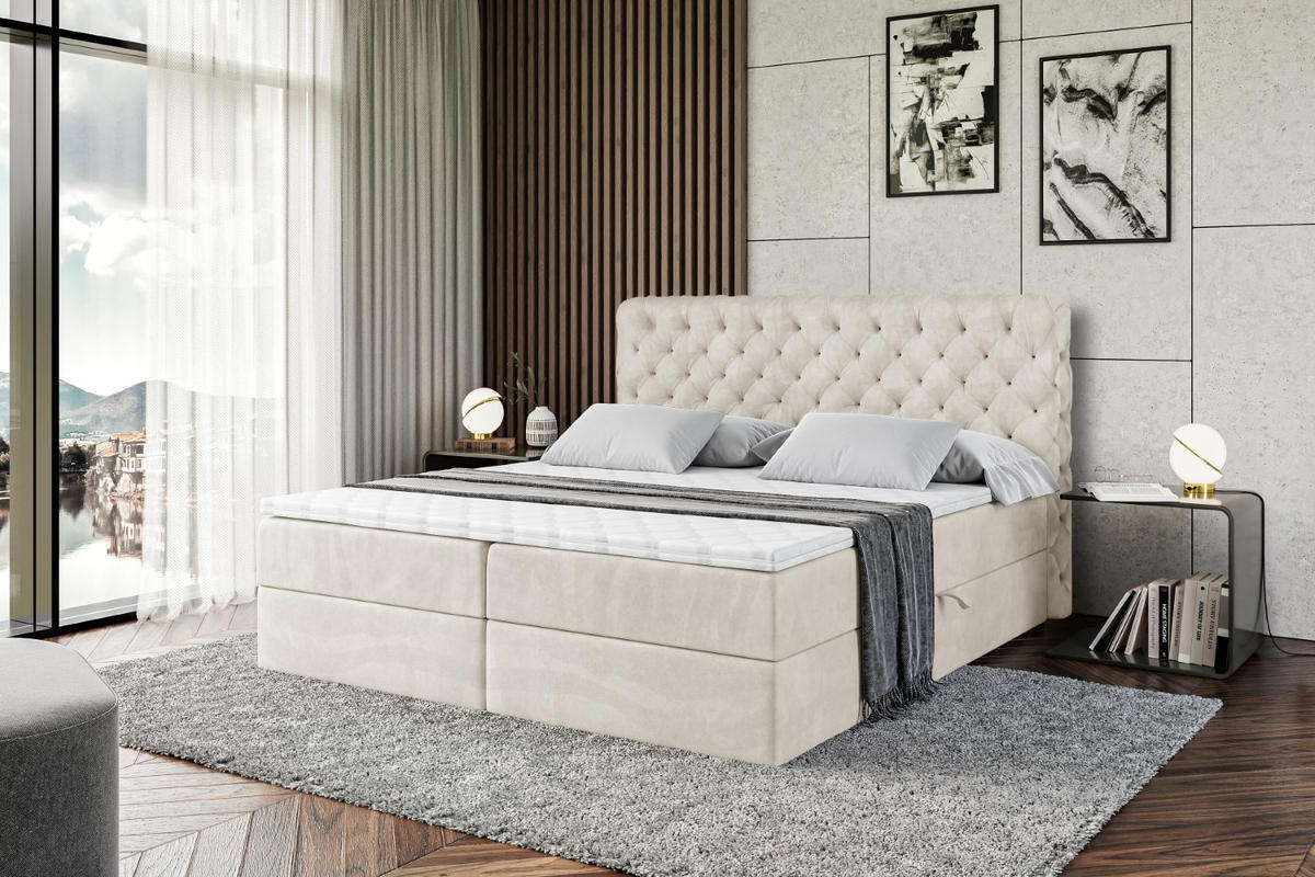 BOXBETT mit Matratze H4 und Lattenrost - BOXI8 - 140x200 cm - H4 - Ecru - Ecru, Holzwerkstoff (140/200cm) - ALTDECOR