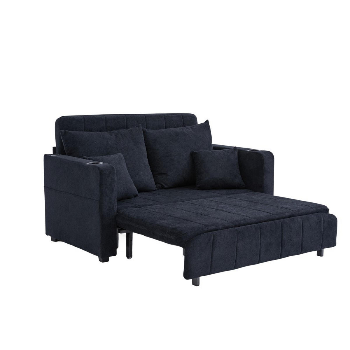 SCHLAFSOFA Zweisitzer mit Schlaffunktion,ausziehbar,Chenille,Schwarz - Schwarz, Textil (73/83/139cm) - LVHOM