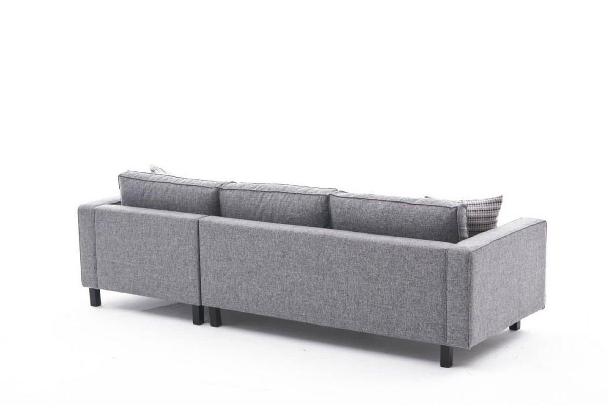 ECKSOFA mit elegantem Leinen-Bezug - Schwarz/Grau, Buchenholz/Textil (187/258cm) - myHomelando
