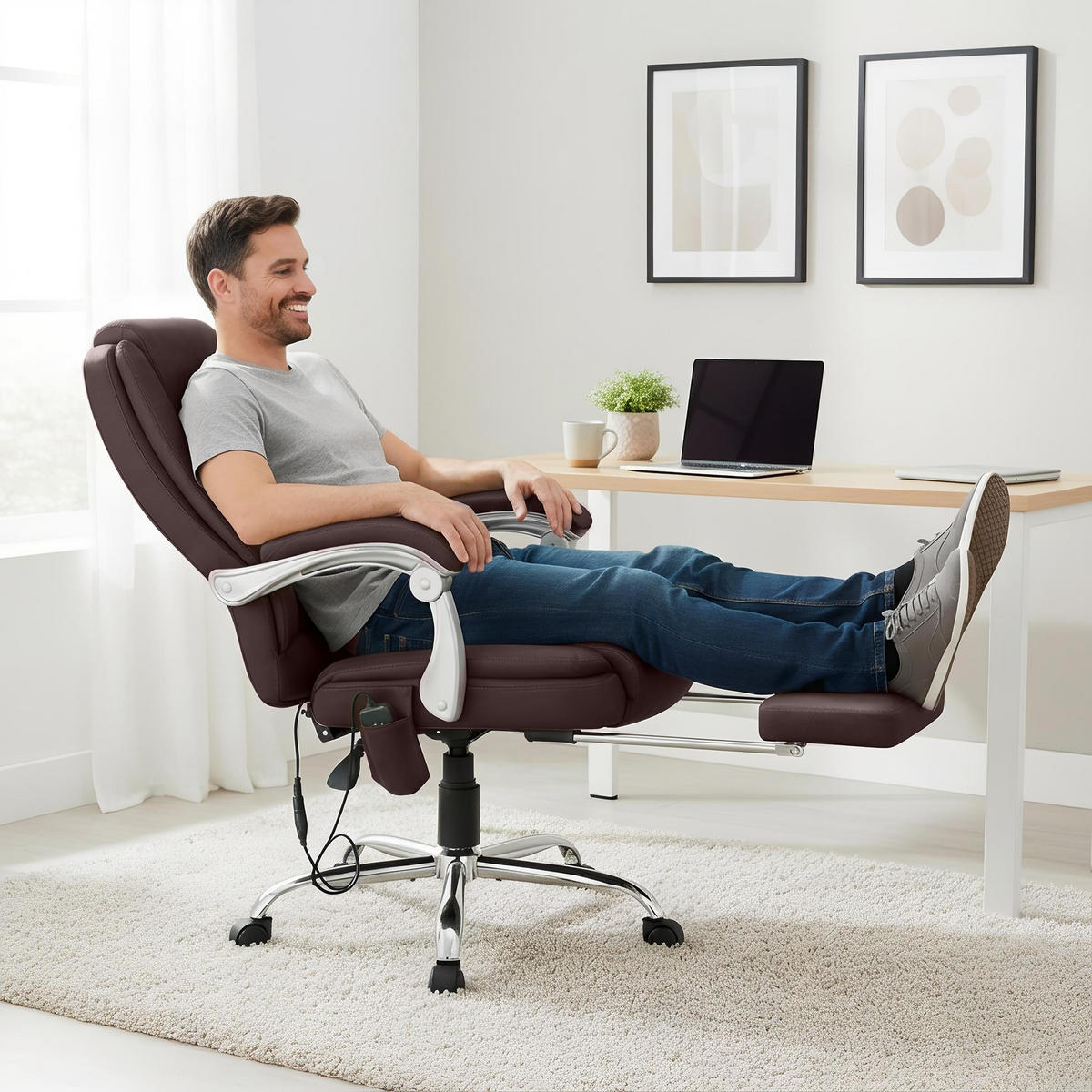 CHEFSESSEL Lederlook Braun - Chromfarben/Braun, Textil/Metall (67/110/70cm) - CLP