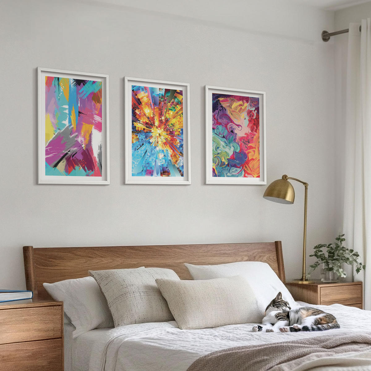 BILDER SET 3er Set - 40x60 cm Weißer Rahmen - Bunte abstrakte Farbmuster - Weiß, Kunststoff (40/60cm) - TULUP