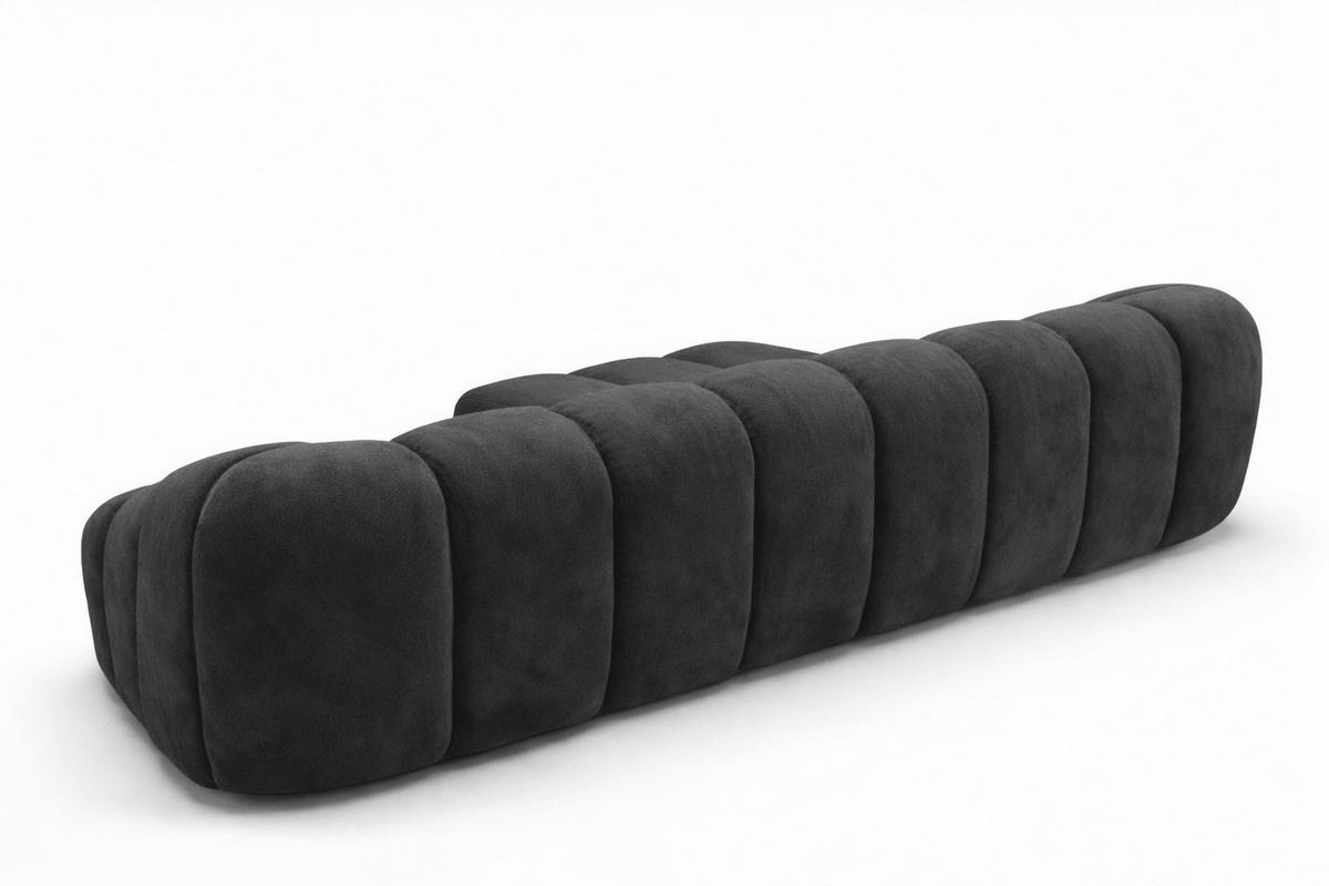 ECKSOFA Modulare L-Form, Veloursstoff Bluvel, Schwarz, Links, CROISSANT L - Schwarz, Holz (305/190cm) - Kaiser Möbel
