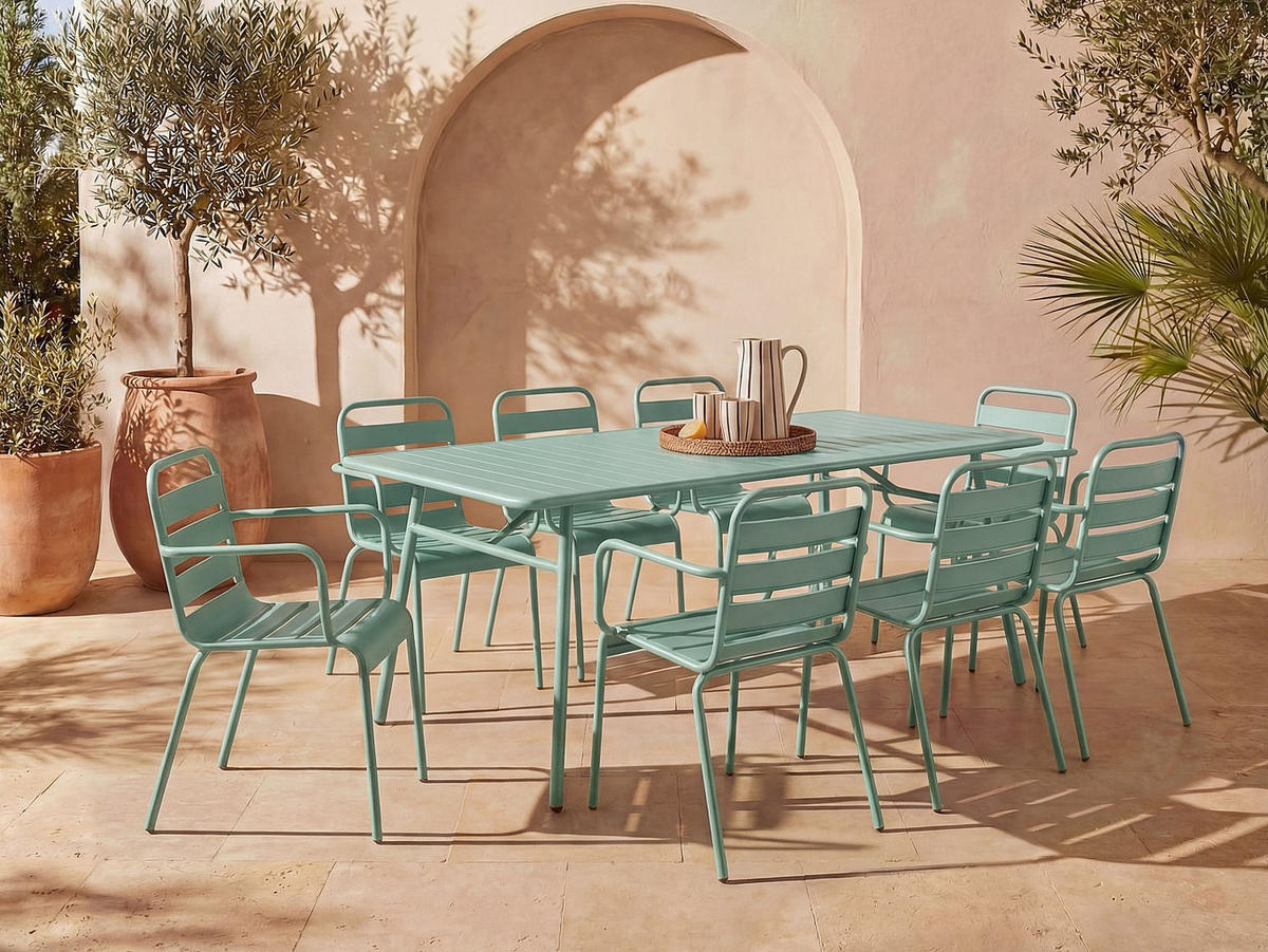GARTENESSGRUPPE im Set - 8 Personen - Metall - Mandelgrün - - Grün, Metall - Vente-Unique