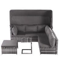 GARTENLOUNGE 194/70/157 cm grau aus Rattan mit Sonnendach - Grau, Kunststoff - OKWISH