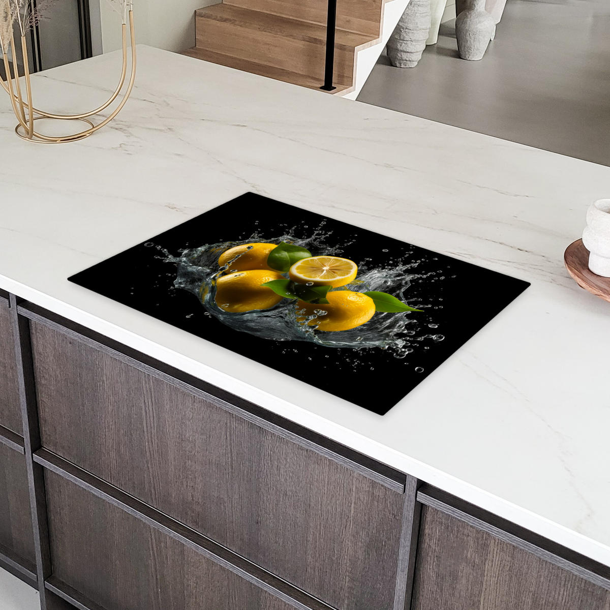 HERDABDECKPLATTE Zitrone - Obst - Gelb - Schwarz 77x51 cm - Gelb, Kunststoff (77/0.2/51cm) - MuchoWow