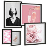 BILDER SET 5er Set - 50x50 cm & 20x30 cm & 40x60 cm Schwarzer Rahmen - Stilvolles Porträt mit Champagner - Schwarz, Kunststoff (40/60cm) - TULUP