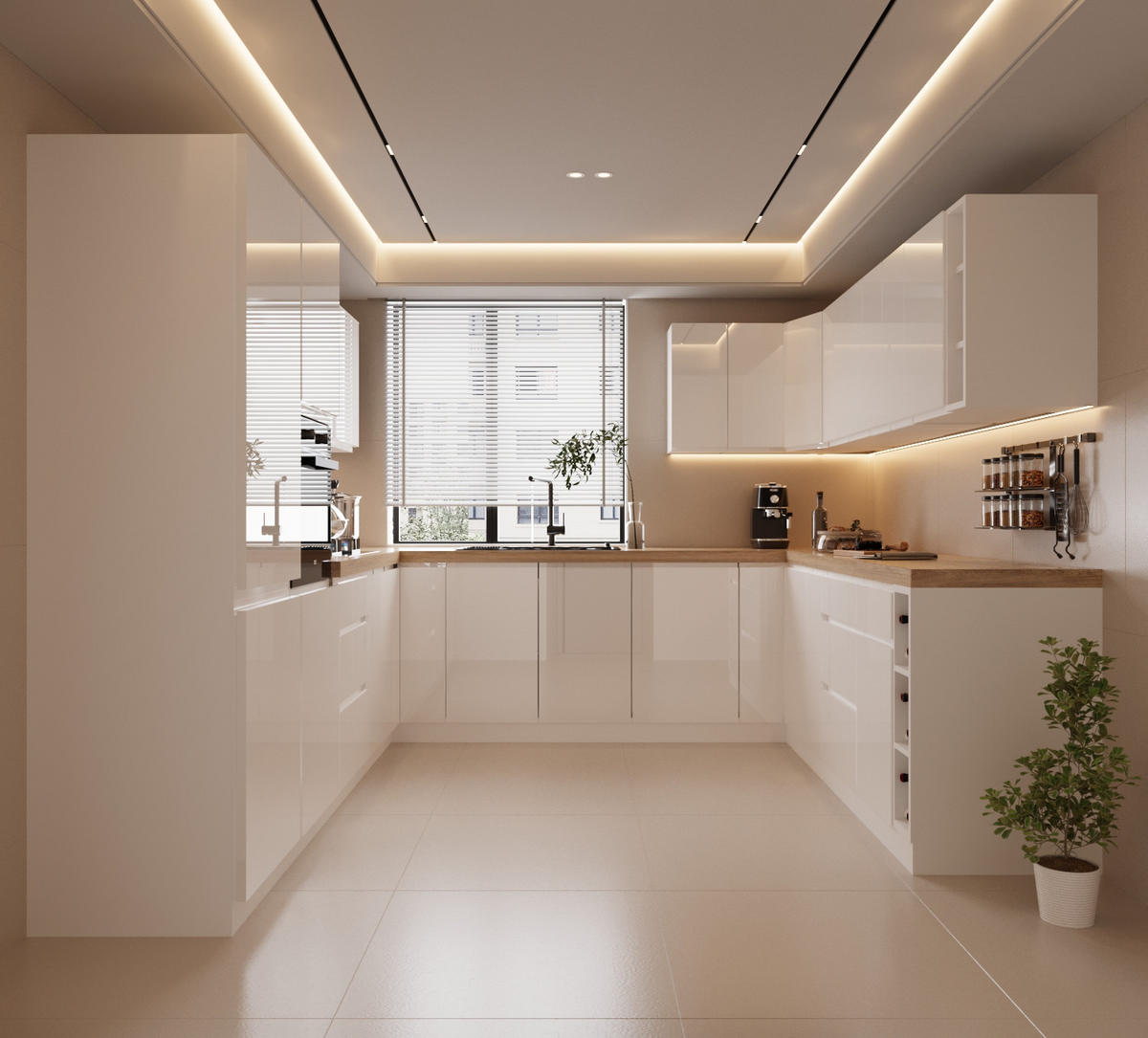 WINKELKÜCHE 320 cm x 280 x 260 cm - Aspen KA17-M320 - in Weiß/Hochglanz - Weiß Hochglanz, Holz (860/212/58cm)