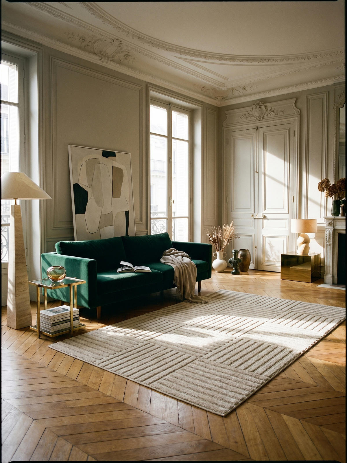 TEPPICH Hochflor RIGI in Creme, mit Cord-Streifen-Patchwork, 240 x 340 cm - Beige, Textil (340/240cm) - KADIMA DESIGN