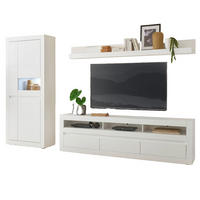 WOHNWAND weiß, Evoke Eiche, Kombination 3-teilig, Soft-Close-Funktion und Beleuchtung - Silberfarben/Weiß, Holz/Holzwerkstoff (312/198/42cm) - Furn.Design