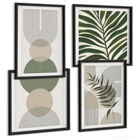 BILDER SET 4er Set - 50x50 cm & 40x60 cm Schwarzer Rahmen - Abstrakte Blätter im Boho-Stil - Schwarz, Kunststoff (50/50cm) - TULUP