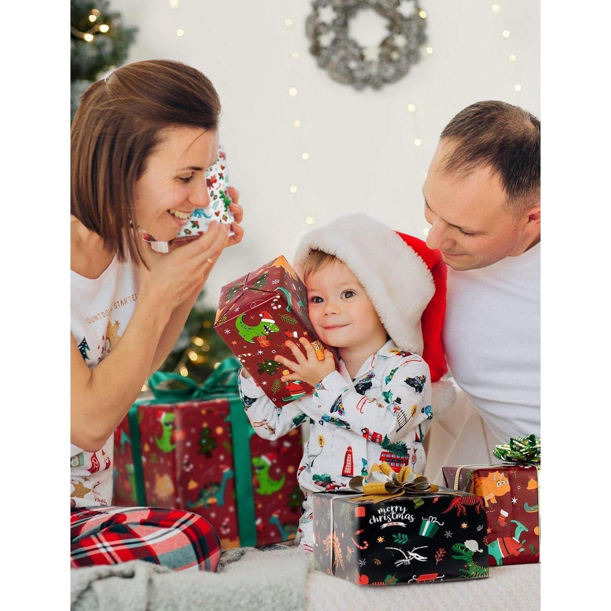 GESCHENKPAPIER 3 Rollen Set Dinosaurier Weihnachten 43 cm x 3 m - Multicolor, Papier (76/3.5/10cm)