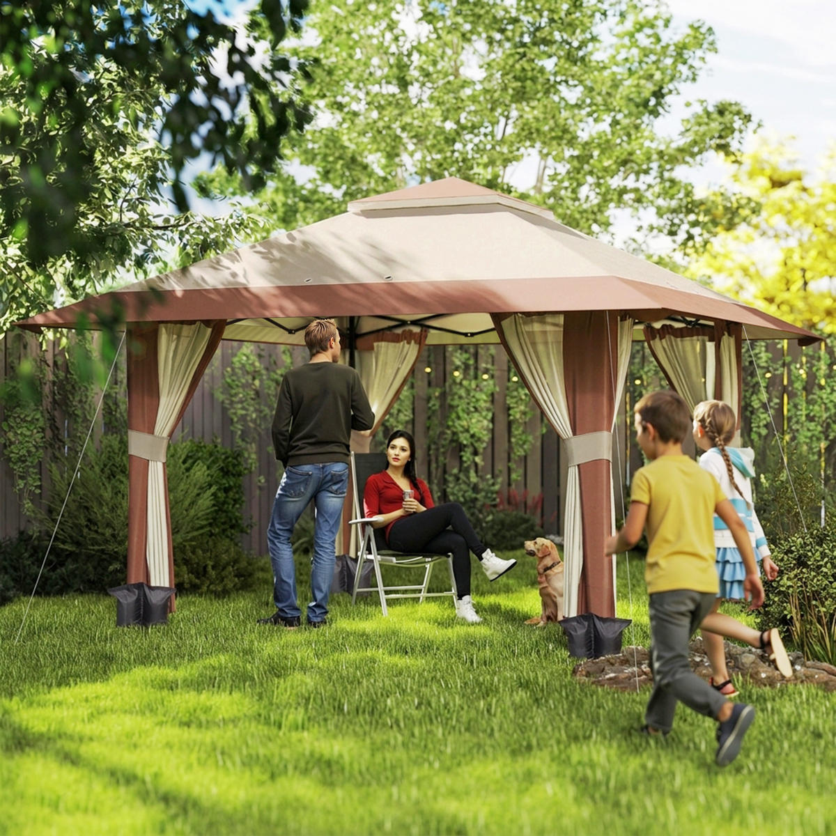 PAVILLON 4x 4m - Beige, Metall (400/288/400cm) - Outsunny