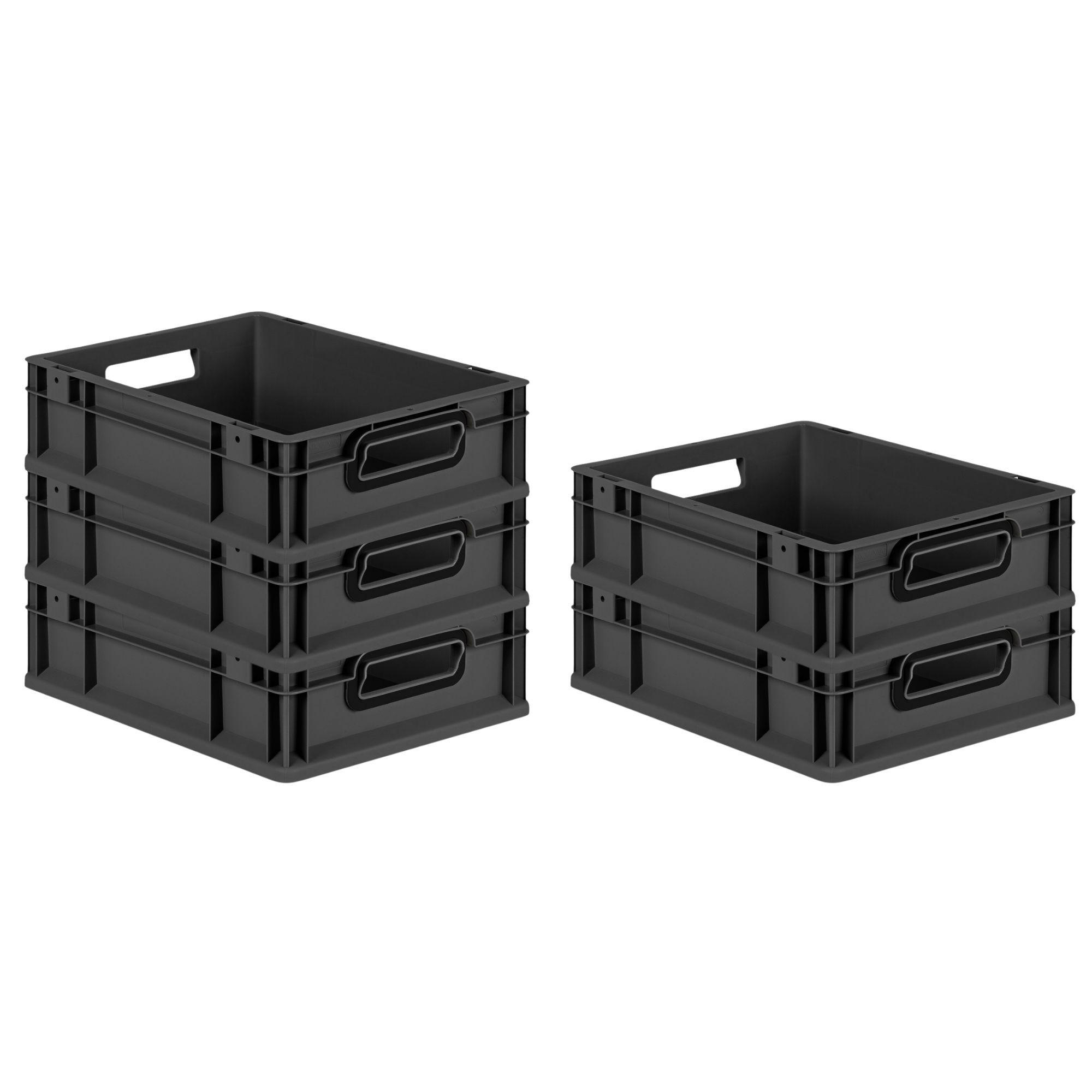 EUROBOX 5x NextGen Color 12x30x40 cm 11 Liter Griffe schwarz offen, Schwarz - Anthrazit/Schwarz, Kunststoff (30/12/40cm) - PROREGAL