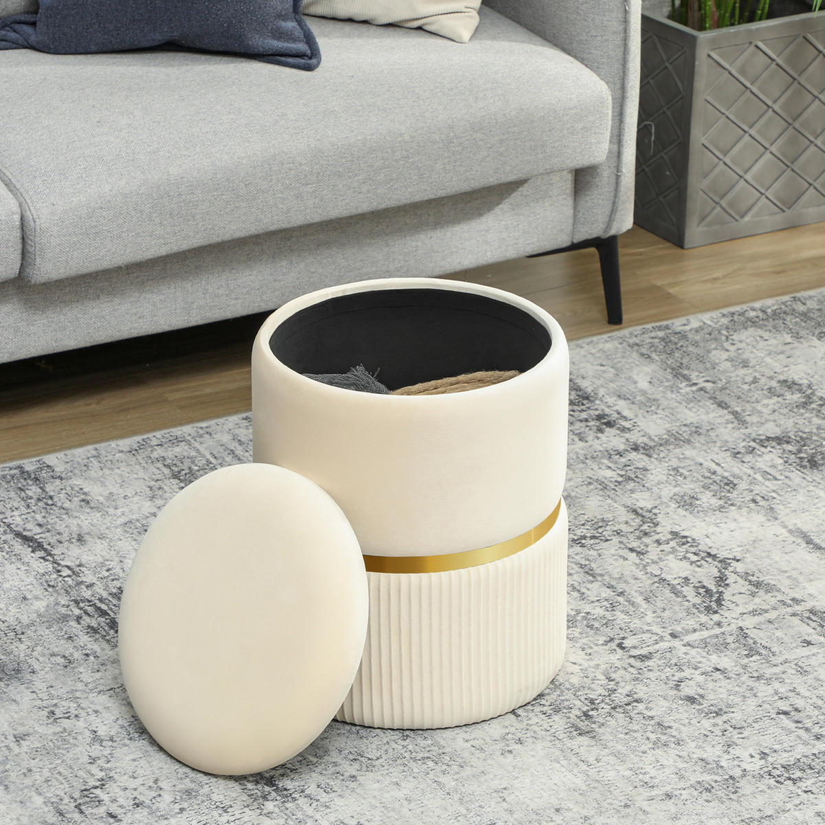 POUF DE-16435 mit Stauraum und Rippenvelours Beige - Beige, Textil (36/44/36cm) - ComfortXL