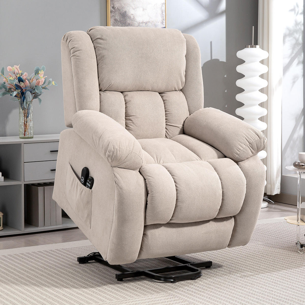 MASSAGESESSEL DE-15434 elektrisch mit Massage, Heizung und Aufstehhilfe - Beige, Metall (104/100/93cm) - ComfortXL