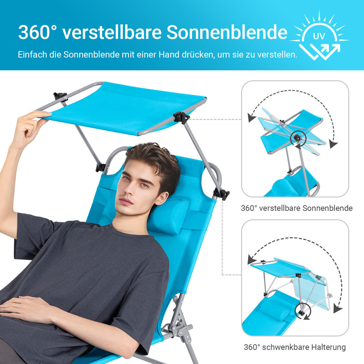 SONNENLIEGE 2er Set Blau - Blau, Textil/Metall (195/90/63cm) - SoBuy