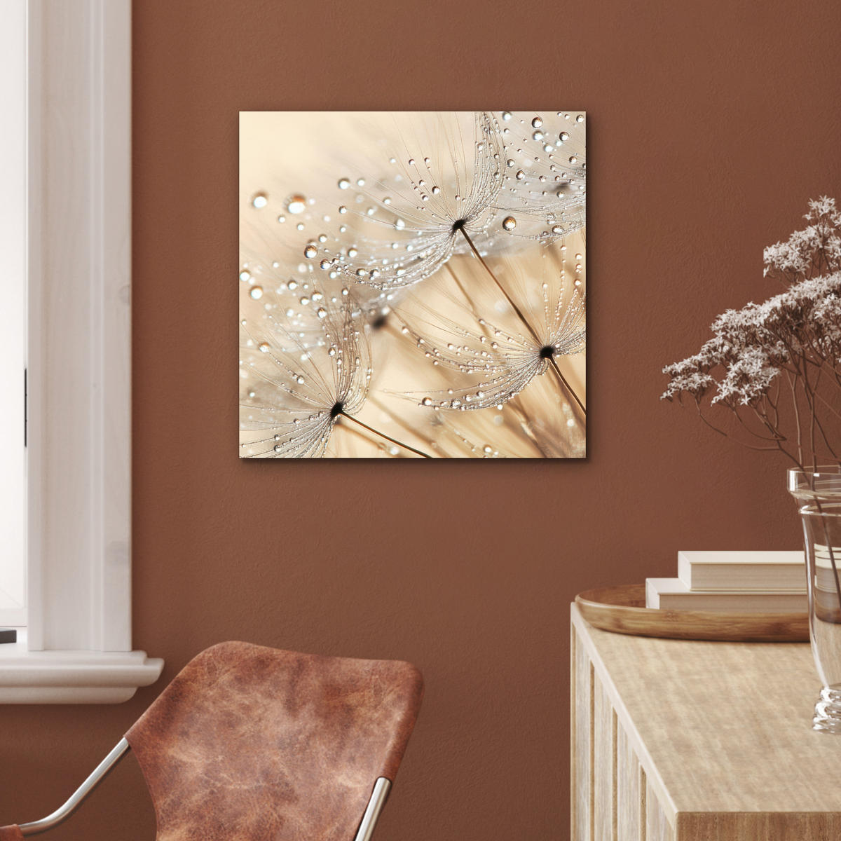 KOVOVÝ OBRAZ Púpava - Abstraktné - Príroda - Béžová 50x50 cm - hnedá, kov (50/50cm) - MuchoWow